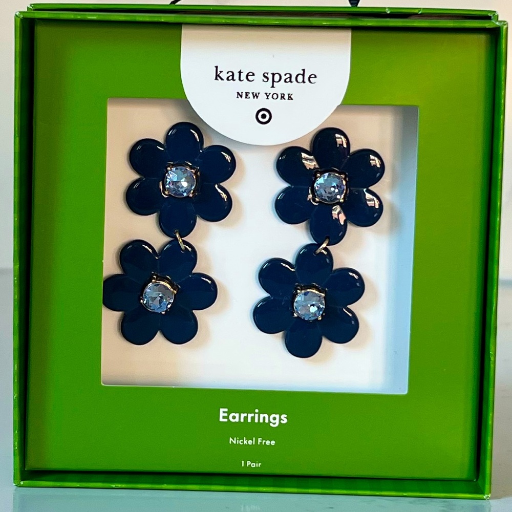 Kate Spade Blue Floral Linear Earrings NWT